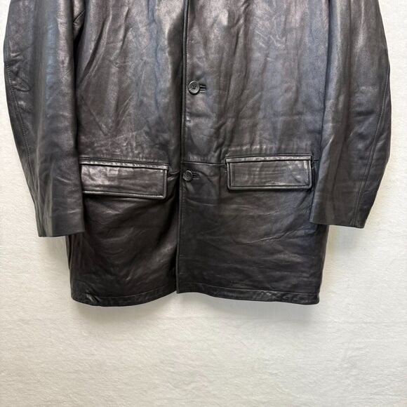MERONA Genuine Soft Leather‎ Jacket Coat Button Outdoor Y2K VTG Black Mens L - Picture 3 of 8